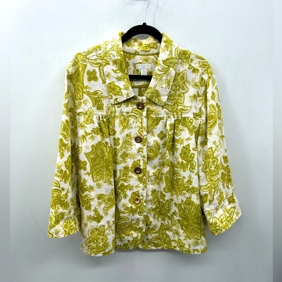 CHARTER CLUB LINEN green floral costal grandma woman lagonlook boho jacket 3X - Picture 1 of 11